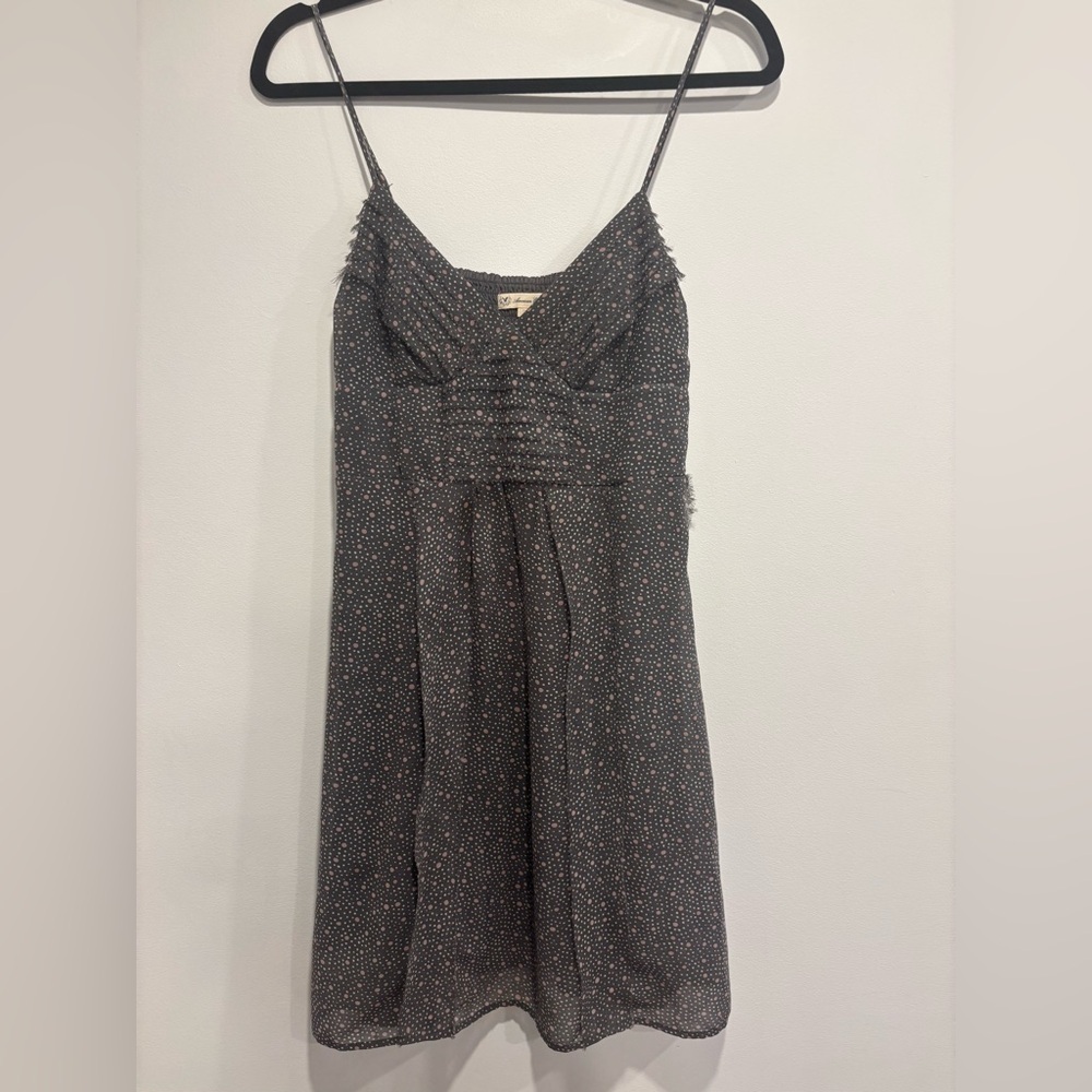 American Eagle Outfitters Grey Polka Dot Mini Dress with Spaghetti Straps Size S